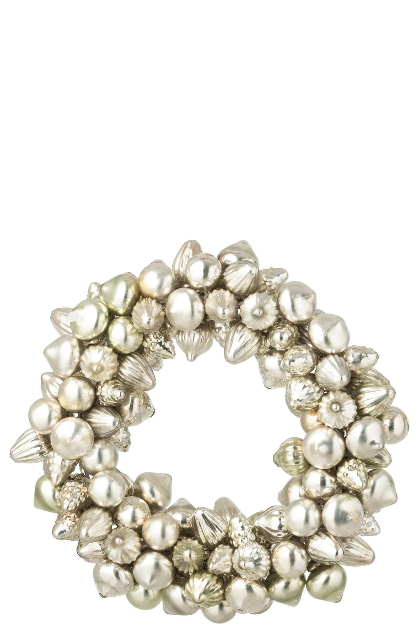 J-LINE KRANS KERSTBAL GLAS ZILVERKLEURIG