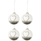 J-LINE DOOS VAN 4 KERSTBALLEN HART STRASS ZILVEREN STERREN GLAS HELDER MEDIUM