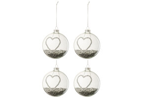 J-LINE DOOS VAN 4 KERSTBALLEN HART STRASS ZILVEREN STERREN GLAS HELDER MEDIUM