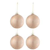 J-LINE DOOS VAN 4 KERSTBALLEN SUIKERGLAS MAT LICHTROZE GROOT