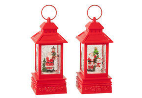 J-LINE WATER GLOBE LANTAARN KERSTMAN PLASTIC KERST ROOD – ASSORTIMENT VAN 2