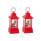 J-LINE WATER GLOBE LANTAARN KERSTMAN PLASTIC KERST ROOD – ASSORTIMENT VAN 2