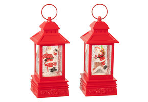 J-LINE WATER GLOBE LANTAARN KERSTMAN PLASTIC KERST ROOD ASSORTIMENT VAN 2