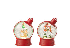 J-LINE HANGER WATER GLOBE GINGERMAN + SANTA CLAUS PLASTIC KERST ROOD (ASSORTIMENT VAN 2)