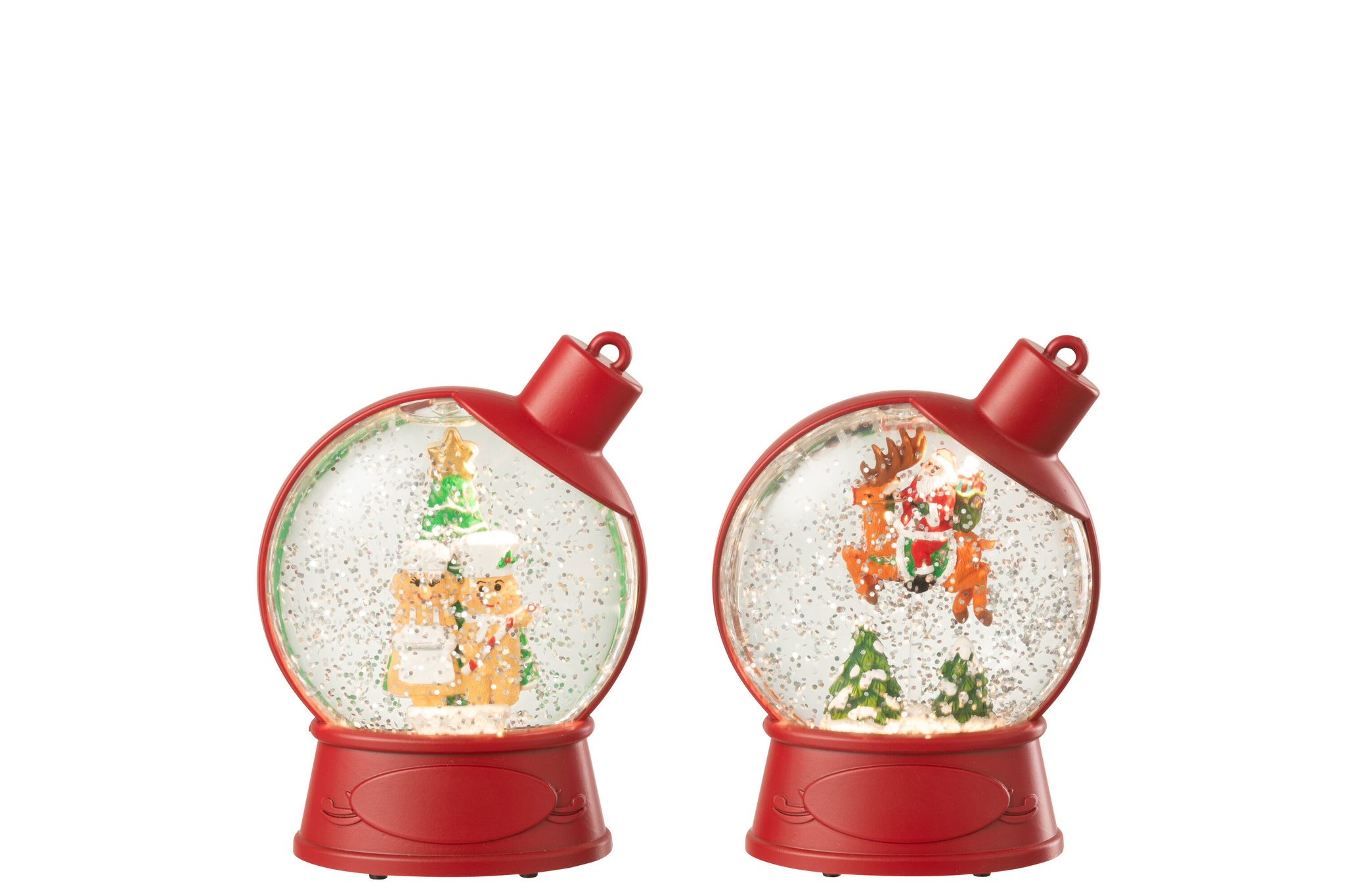 J-LINE HANGER WATER GLOBE GINGERMAN + SANTA CLAUS PLASTIC KERST ROOD (ASSORTIMENT VAN 2)