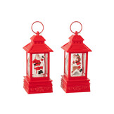 J-LINE WATER GLOBE LANTAARN KERSTMAN PLASTIC KERST ROOD ASSORTIMENT VAN 2