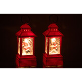 J-LINE WATER GLOBE LANTAARN KERSTMAN PLASTIC KERST ROOD ASSORTIMENT VAN 2