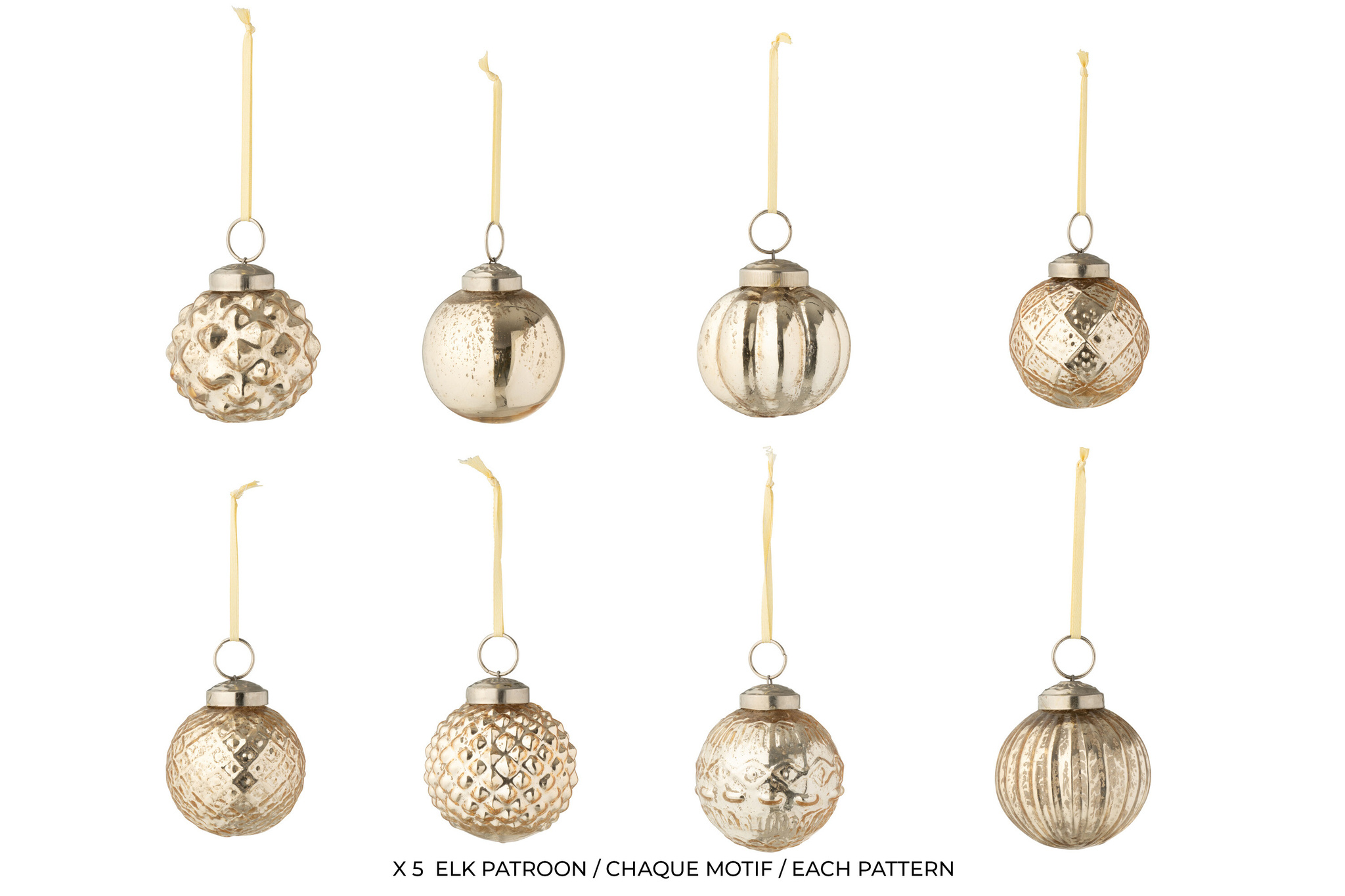 J-LINE DOOS VAN 40 KERSTBALLEN 8 PATRONEN GLAS GOUDKLEURIG