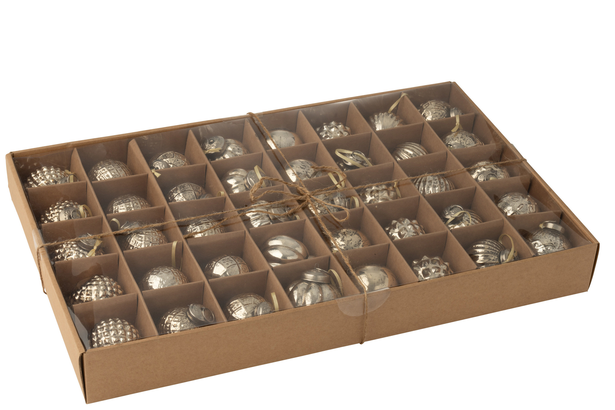 J-LINE DOOS VAN 40 KERSTBALLEN 8 PATRONEN GLAS GOUDKLEURIG