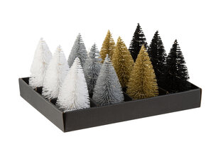 J-LINE DISPLAY 12 KERSTBOOM + LED GLITTER PLASTIC ZWART/ZILVER/GOUD