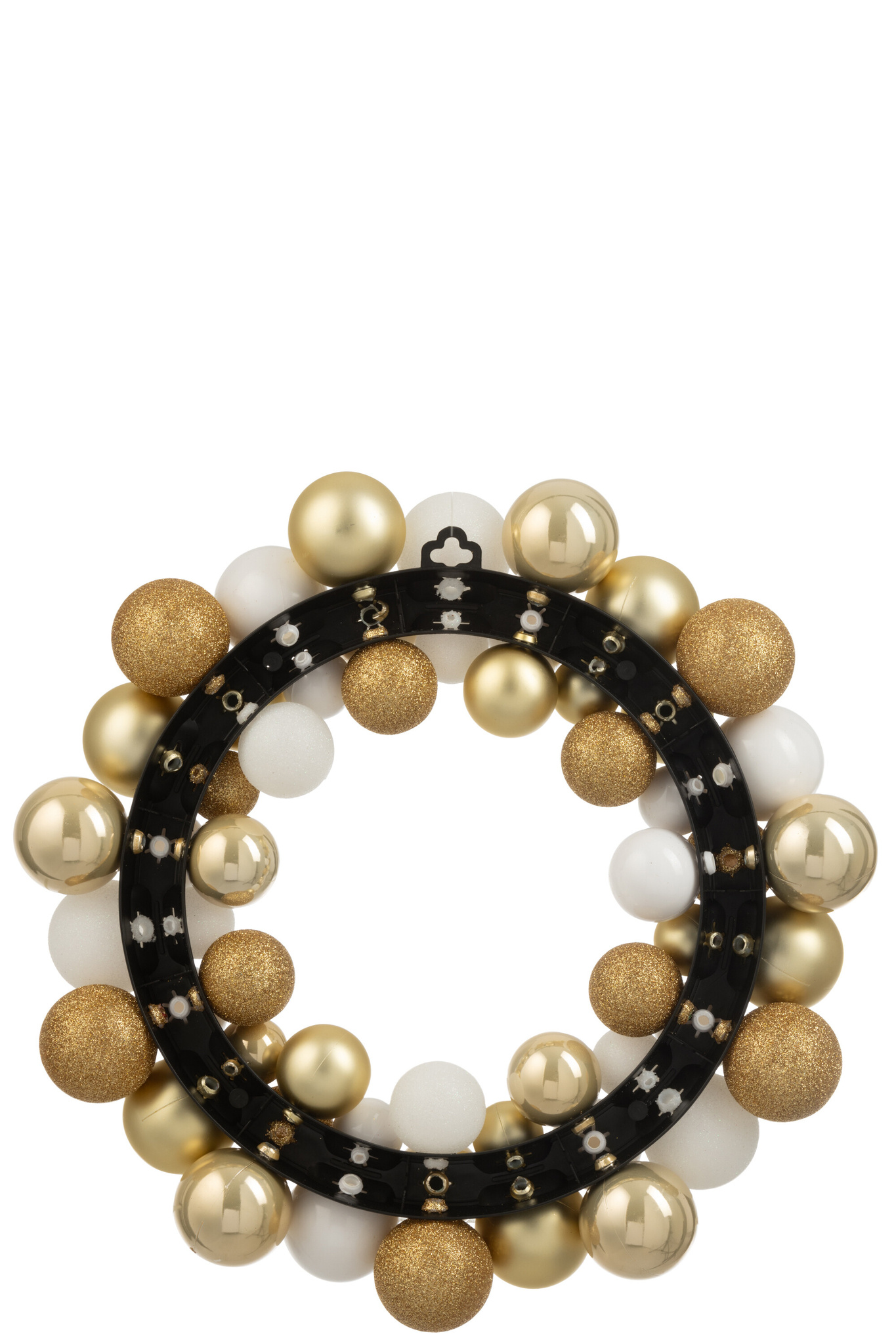 J-LINE KRANS KERSTBALLEN PLASTIC WIT/GOUDKLEURIG