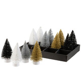 J-LINE DISPLAY 12 KERSTBOOM + LED GLITTER PLASTIC ZWART/ZILVER/GOUD