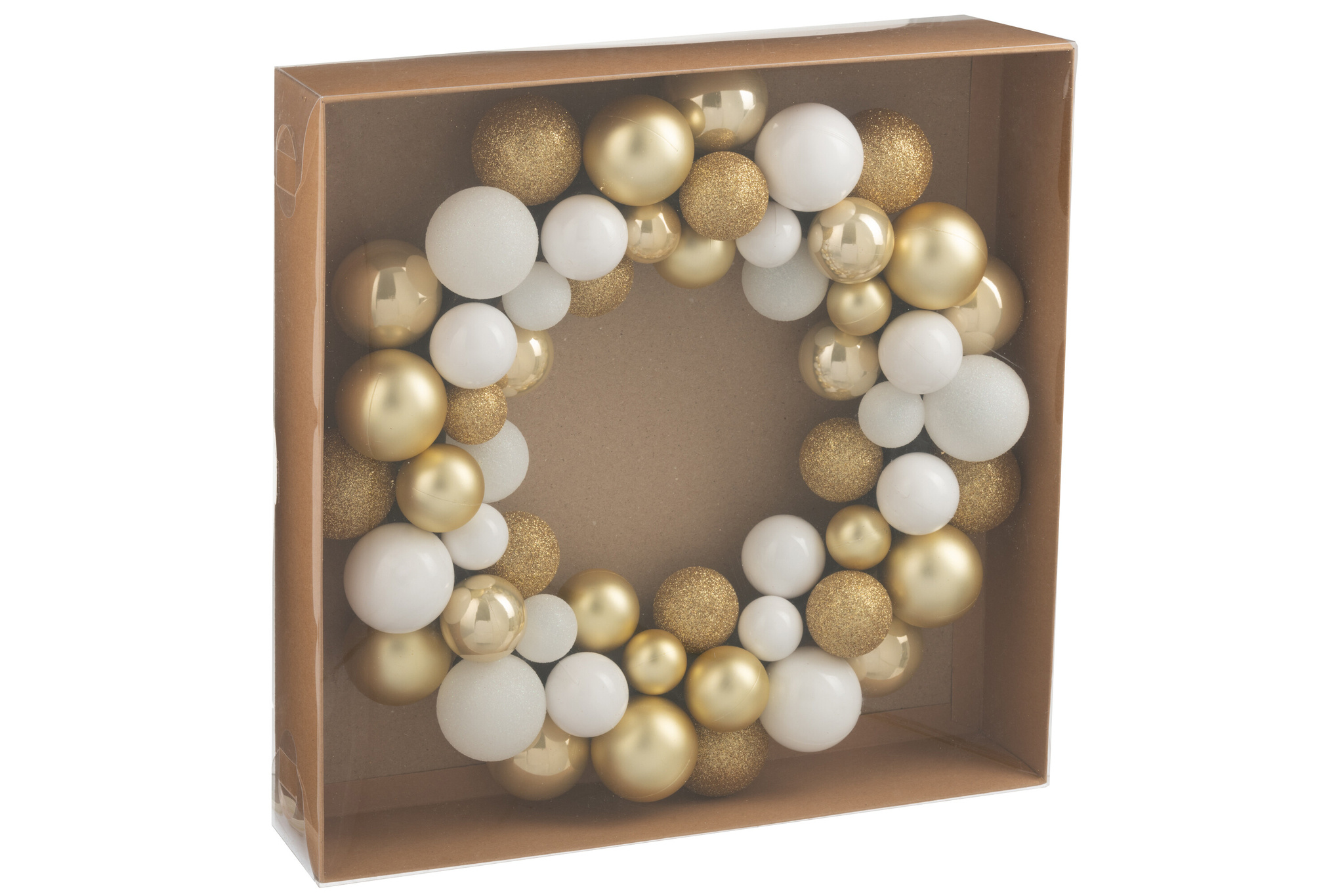 J-LINE KRANS KERSTBALLEN PLASTIC WIT/GOUDKLEURIG