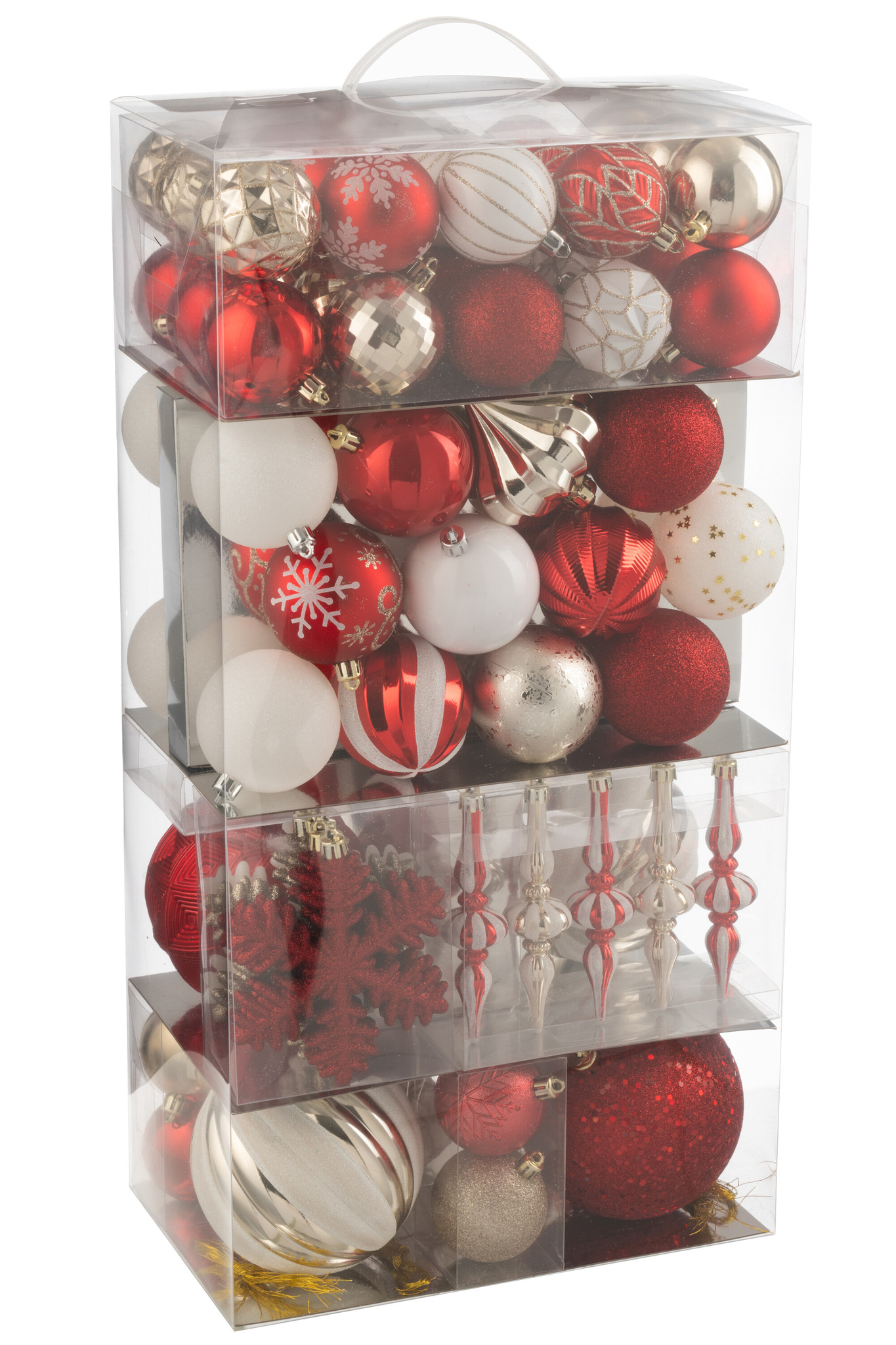 J-LINE DOOS MET 80 KERSTBAL PLASTIC KERST ROOD/GOUDKLEURIG