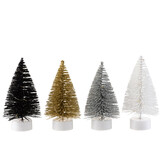 J-LINE DISPLAY 12 KERSTBOOM + LED GLITTER PLASTIC ZWART/ZILVER/GOUD