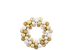 J-LINE KRANS KERSTBALLEN PLASTIC WIT/GOUDKLEURIG