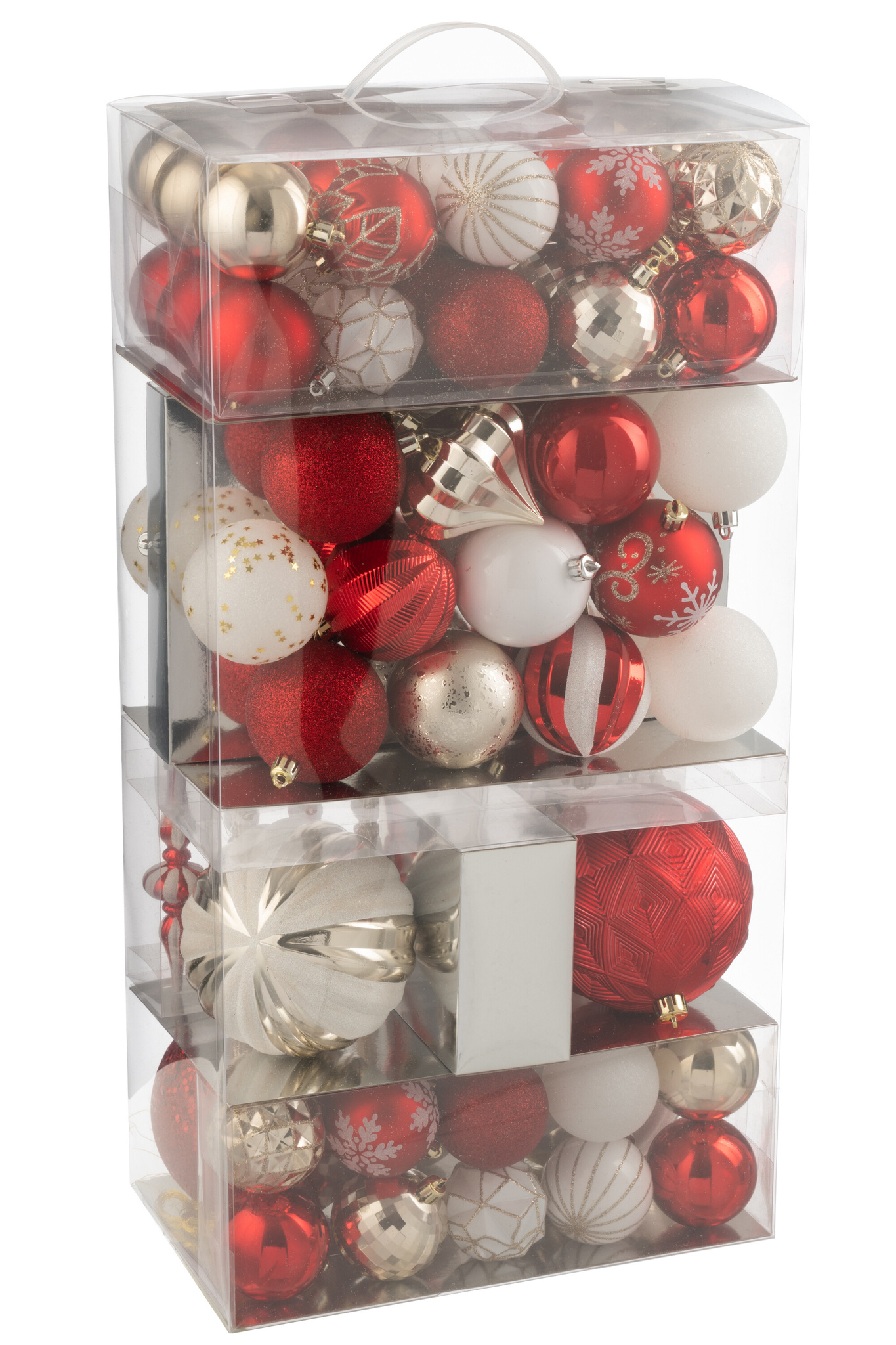 J-LINE DOOS MET 80 KERSTBAL PLASTIC KERST ROOD/GOUDKLEURIG