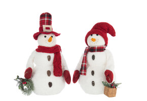 J-LINE SNEEUWPOP JONGEN/MEISJE POLYESTER WIT/KERST ROOD ASSORTIMENT VAN 2