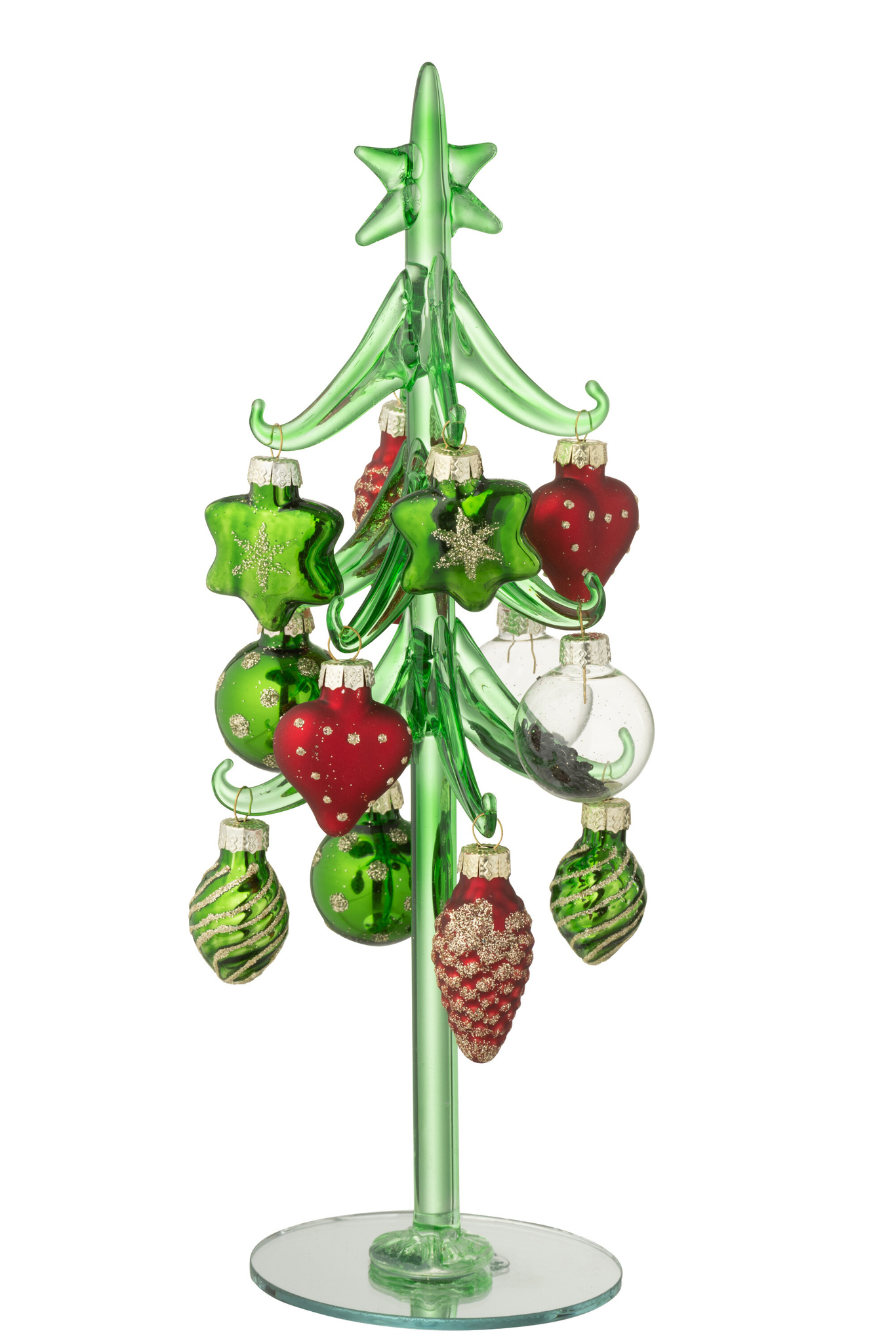 J-LINE KERSTBOOM + BALLEN GLAS DONKERGROEN/KERST ROOD
