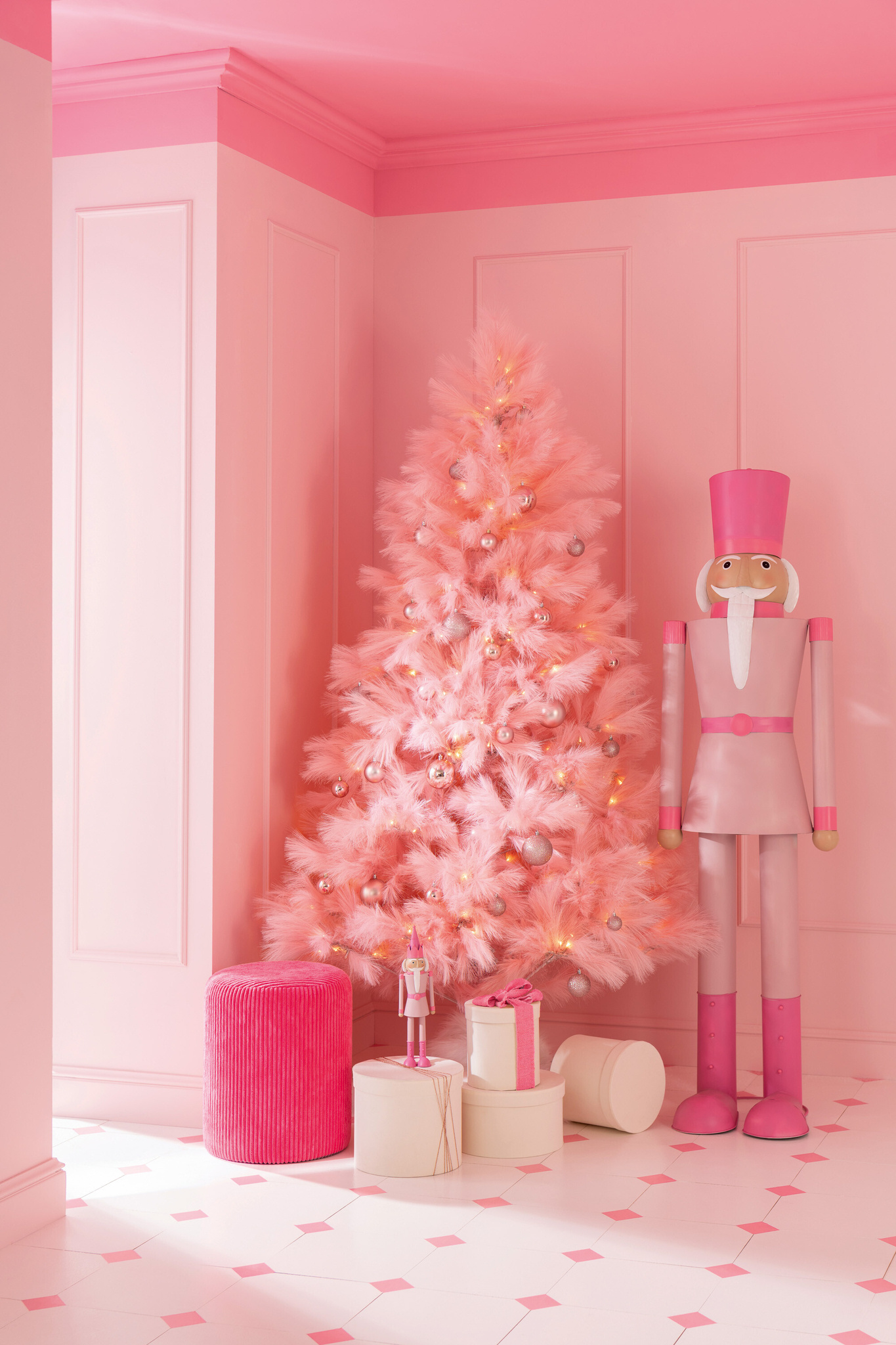 J-LINE KERSTBOOM KUNSTMATIG PVC ROZE GROOT