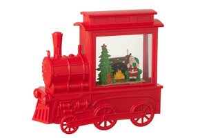 J-LINE WATER GLOBE LOCOMOTIVE PLASTIC CHRISTMAS RED