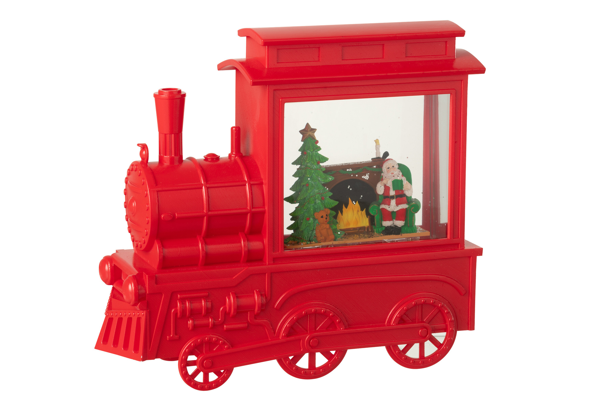 J-LINE WATER GLOBE LOCOMOTIVE PLASTIC CHRISTMAS RED