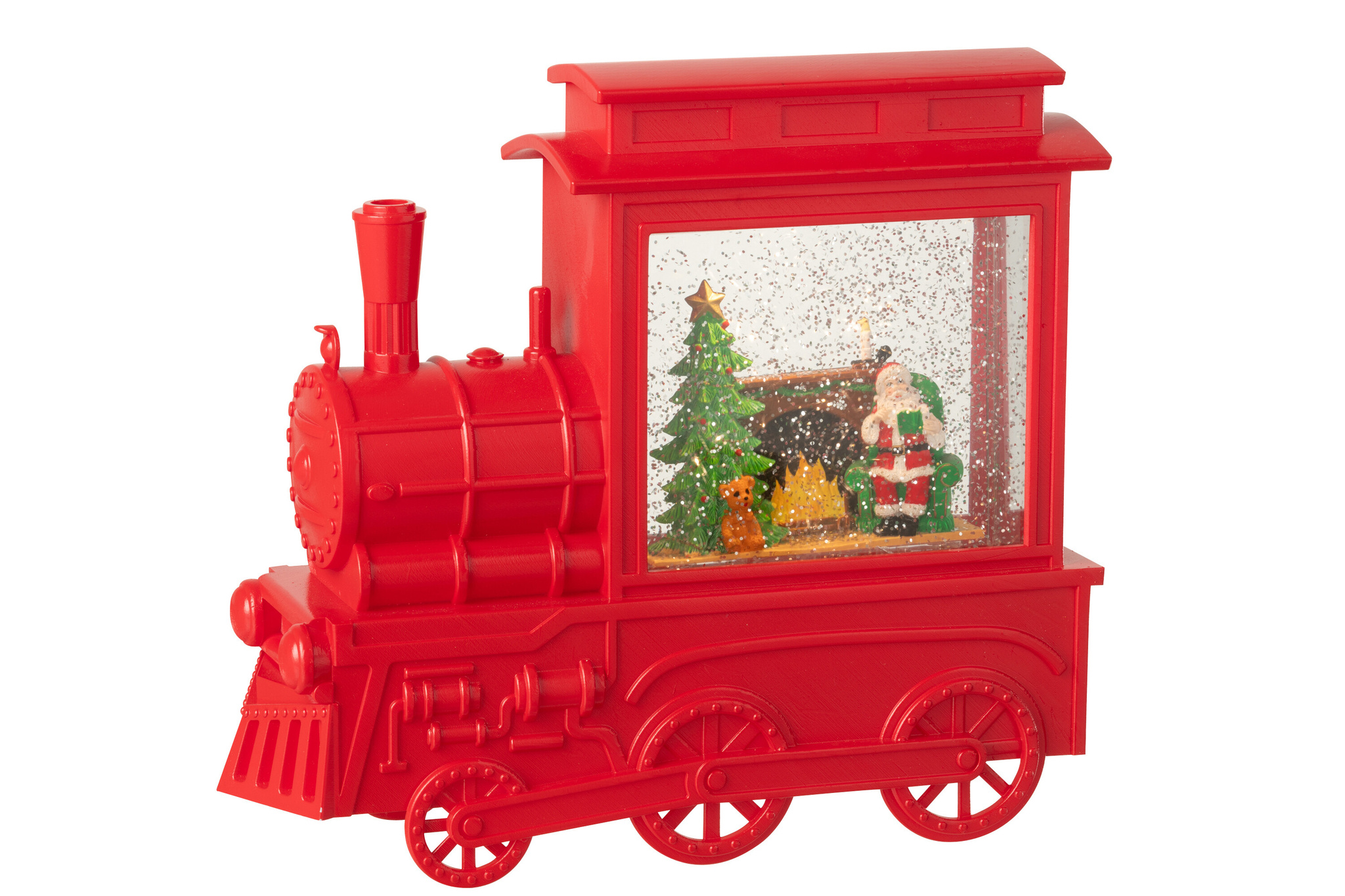 J-LINE WATER GLOBE LOCOMOTIVE PLASTIC CHRISTMAS RED