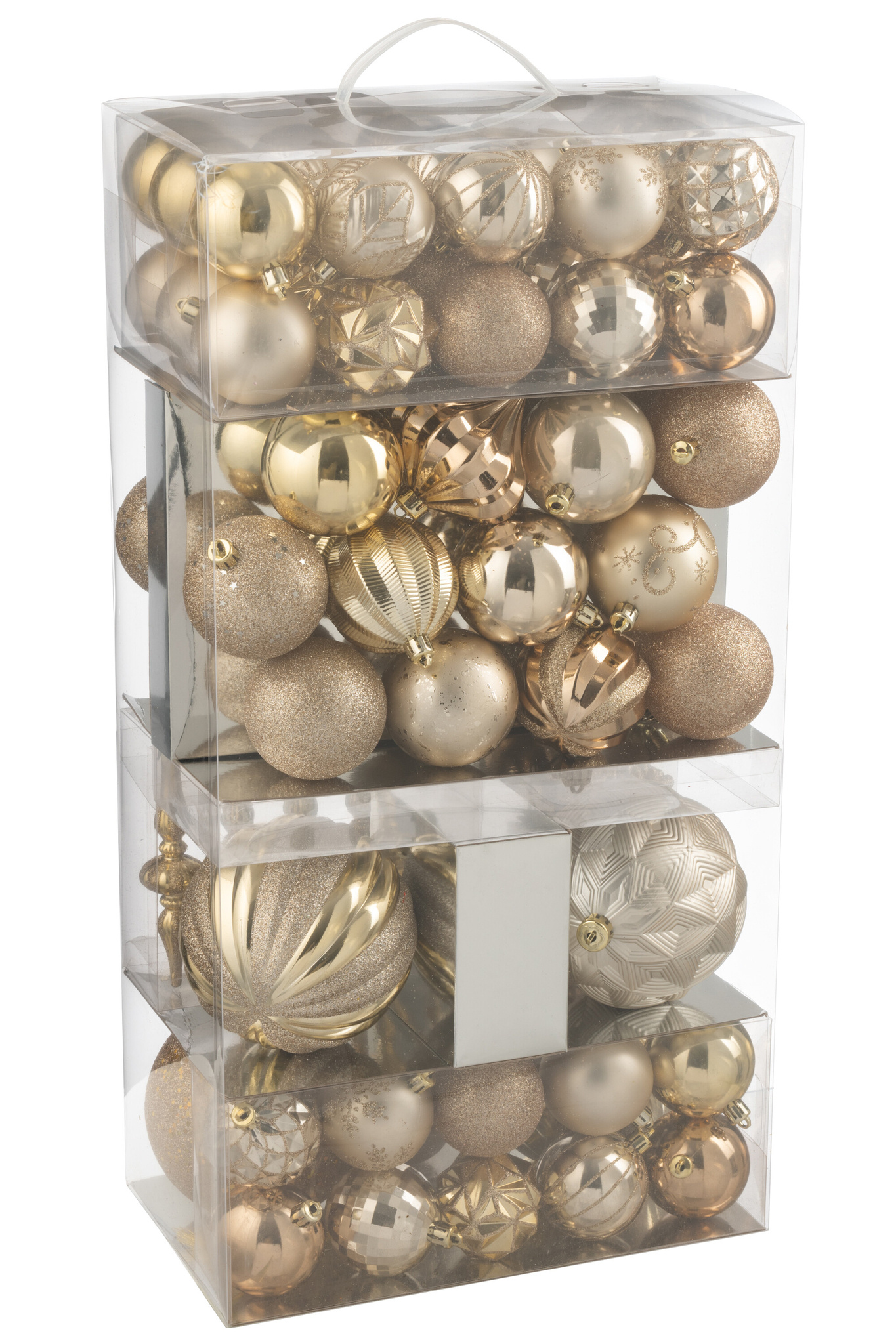 J-LINE DOOS MET 80 KERSTBALLEN PLASTIC BEIGE/ECRU