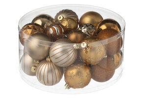 J-LINE DOOS VAN 30 KERSTBALLEN PLASTIC BRUIN