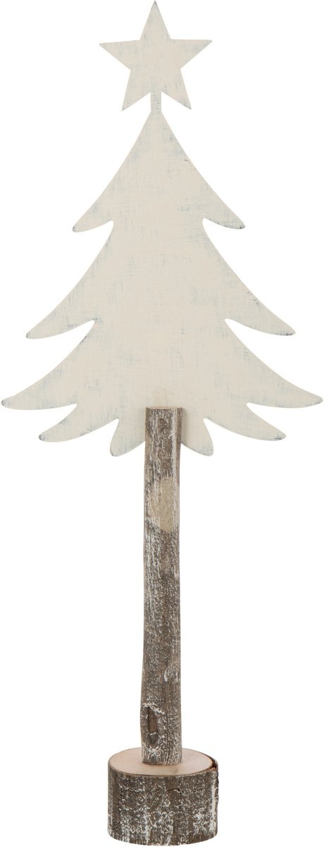 J-LINE KERSTBOOM + STER IJZER/PAULOWNIAHOUT GEBROKEN WIT GROOT