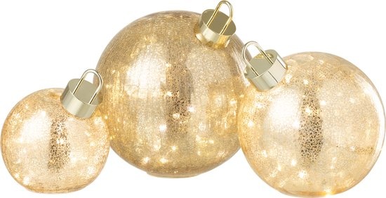 J-LINE KERSTBAL MET LED-VERLICHTING VAN GLAS GOUDKLEURIG GROOT