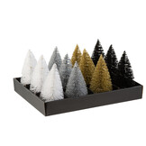 J-LINE DISPLAY 12 KERSTBOOM + LED GLITTER PLASTIC ZWART/ZILVER/GOUD
