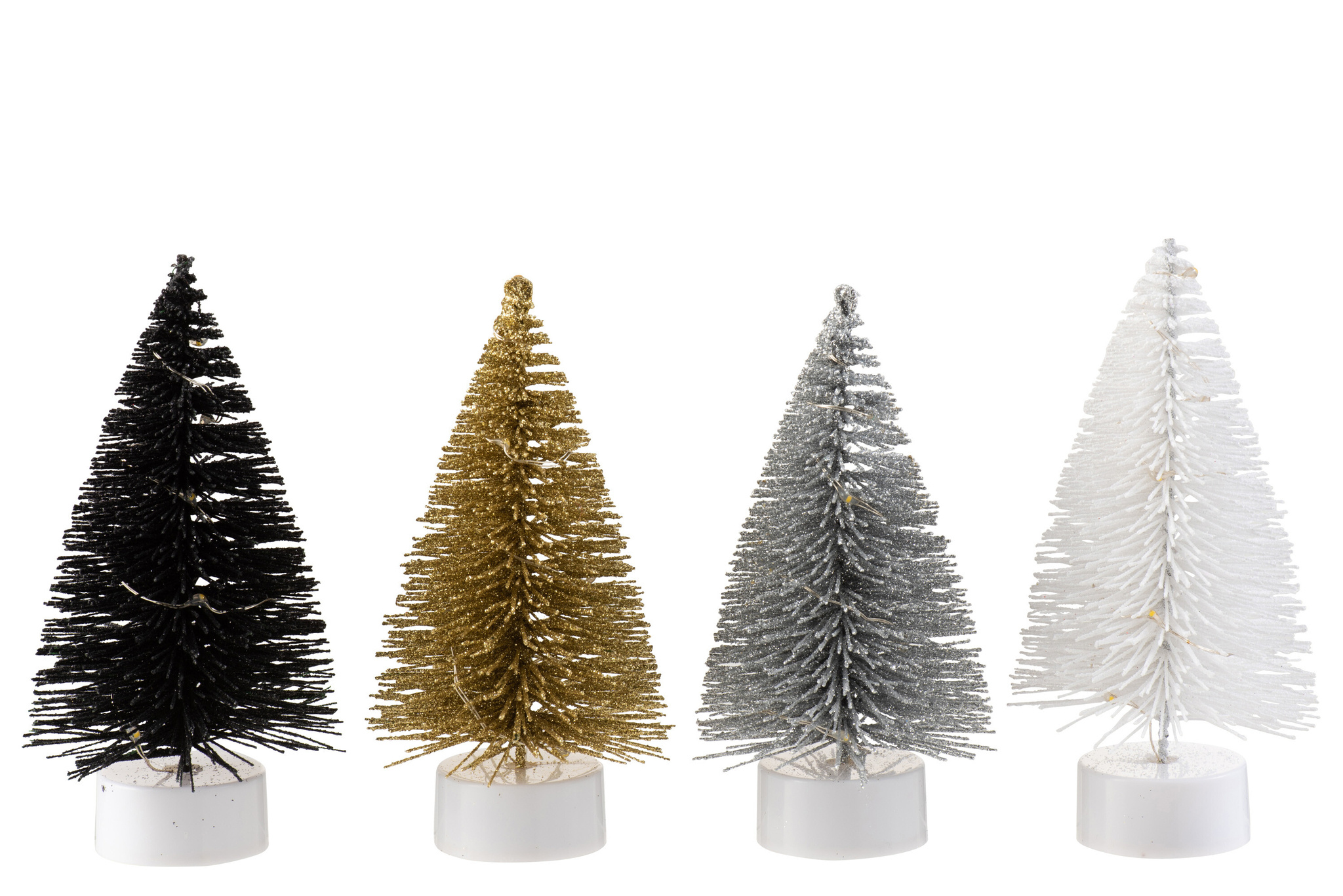 J-LINE DISPLAY 12 KERSTBOOM + LED GLITTER PLASTIC ZWART/ZILVER/GOUD