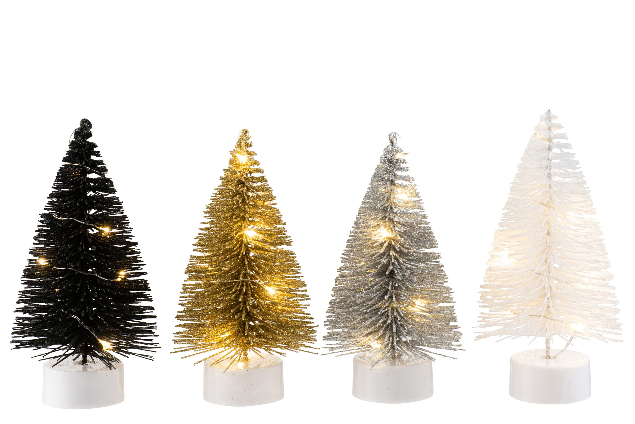 J-LINE DISPLAY 12 KERSTBOOM + LED GLITTER PLASTIC ZWART/ZILVER/GOUD