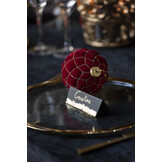 J-LINE DOOS VAN 4 KERSTBALLEN 2+2 LIJNEN/GERUIT FLUWEEL ROOD/GOUD