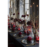 J-LINE DOOS VAN 4 KERSTBALLEN 2+2 LIJNEN/GERUIT FLUWEEL ROOD/GOUD