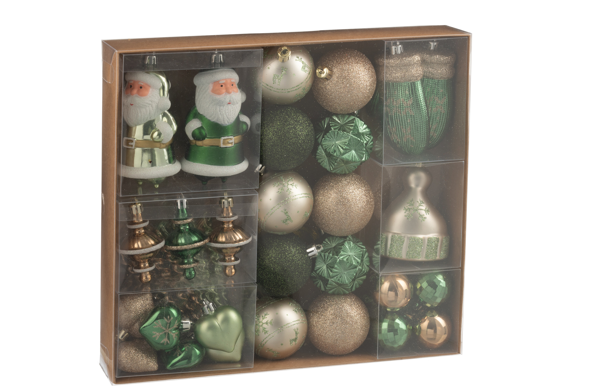 J-LINE DOOS MET 45 KERSTBALLEN PLASTIC MUNTGROEN/ECRU