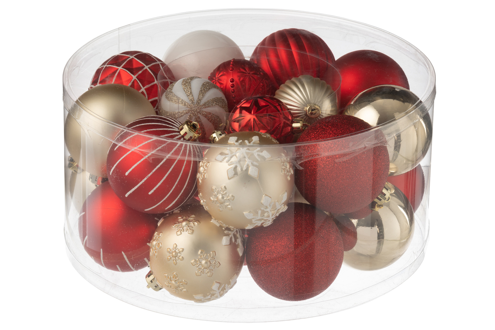 J-LINE DOOS VAN 30 KERSTBALLEN PLASTIC KERST ROOD/GOUDKLEURIG
