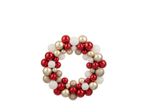 J-LINE KRANS KERSTBALLEN PLASTIC KERST ROOD/GOUDKLEURIG