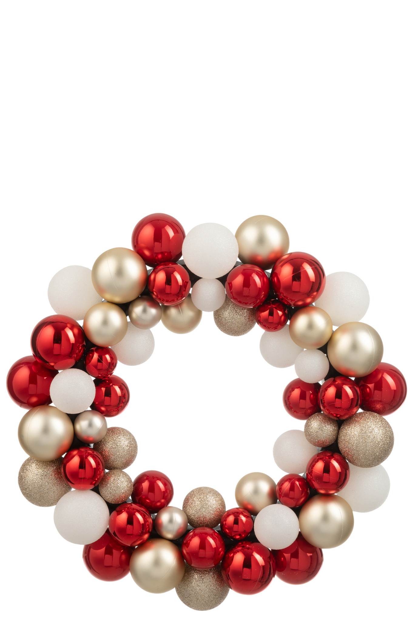 J-LINE KRANS KERSTBALLEN PLASTIC KERST ROOD/GOUDKLEURIG