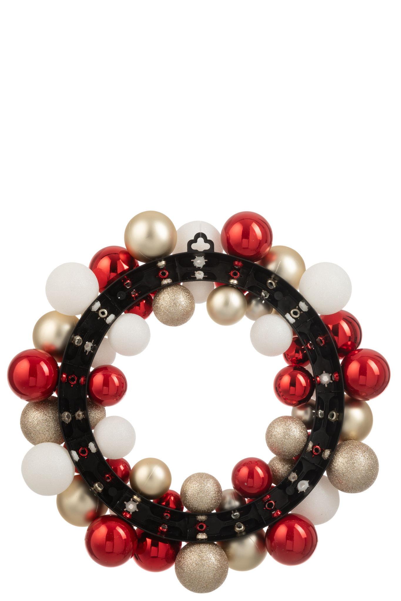 J-LINE KRANS KERSTBALLEN PLASTIC KERST ROOD/GOUDKLEURIG