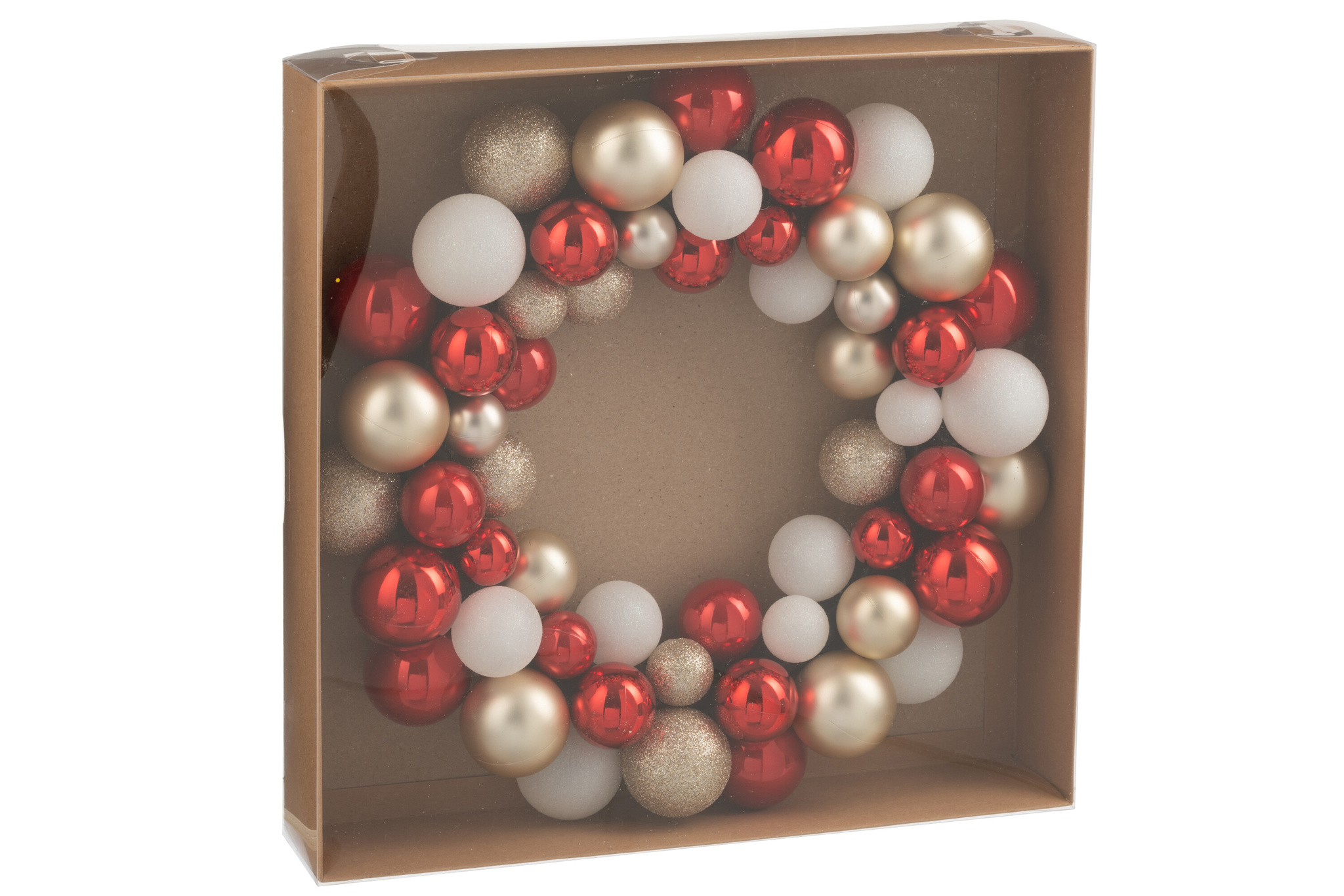 J-LINE KRANS KERSTBALLEN PLASTIC KERST ROOD/GOUDKLEURIG