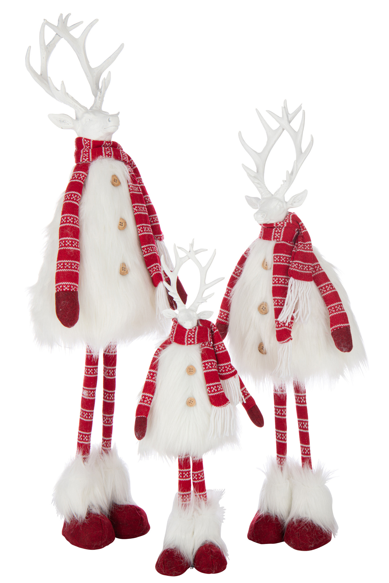 J-LINE HERTENBONT + SJAAL POLYESTER WIT/KERST ROOD GROOT