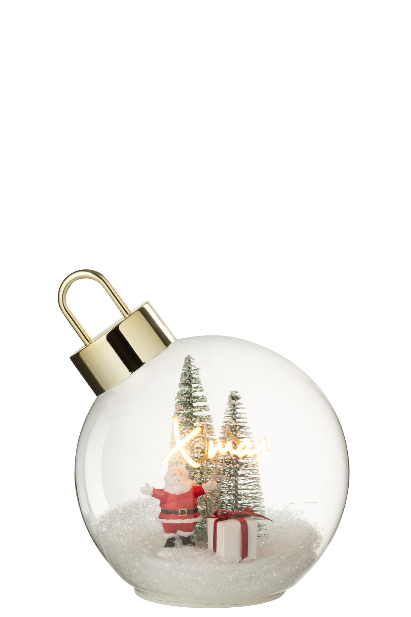 J-LINE KERSTBAL MET LED-VERLICHTING KERSTMAN GLAS WIT/ROOD GROOT