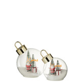 J-LINE KERSTBAL MET LED-VERLICHTING KERSTMAN GLAS WIT/ROOD GROOT