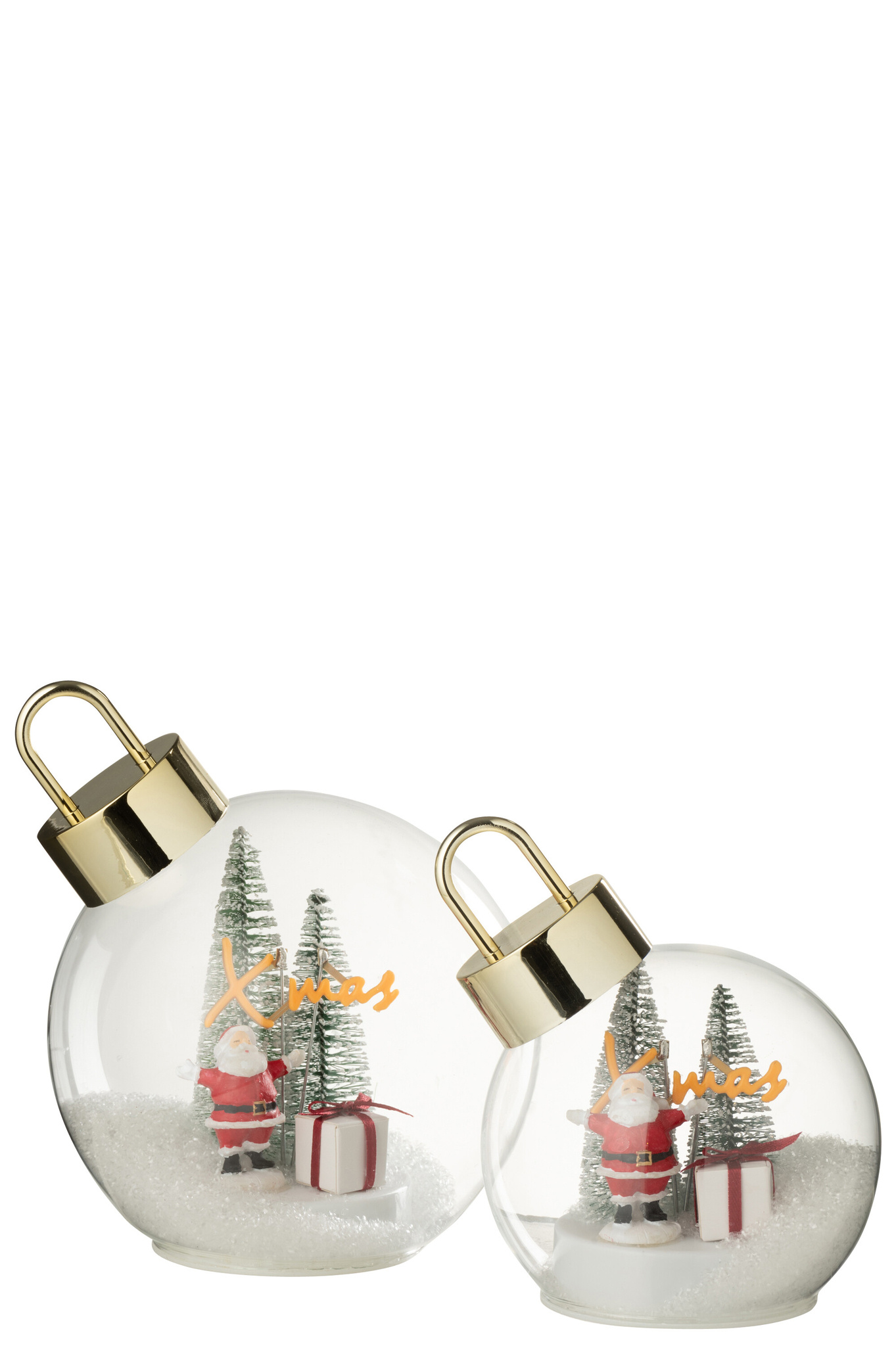 J-LINE KERSTBAL MET LED-VERLICHTING KERSTMAN GLAS WIT/ROOD GROOT