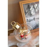 J-LINE KERSTBAL MET LED-VERLICHTING KERSTMAN GLAS WIT/ROOD GROOT