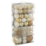 J-LINE DOOS VAN 80 KERSTBALLEN PLASTIC WIT/GOUDKLEURIG