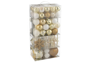 J-LINE DOOS VAN 80 KERSTBALLEN PLASTIC WIT/GOUDKLEURIG