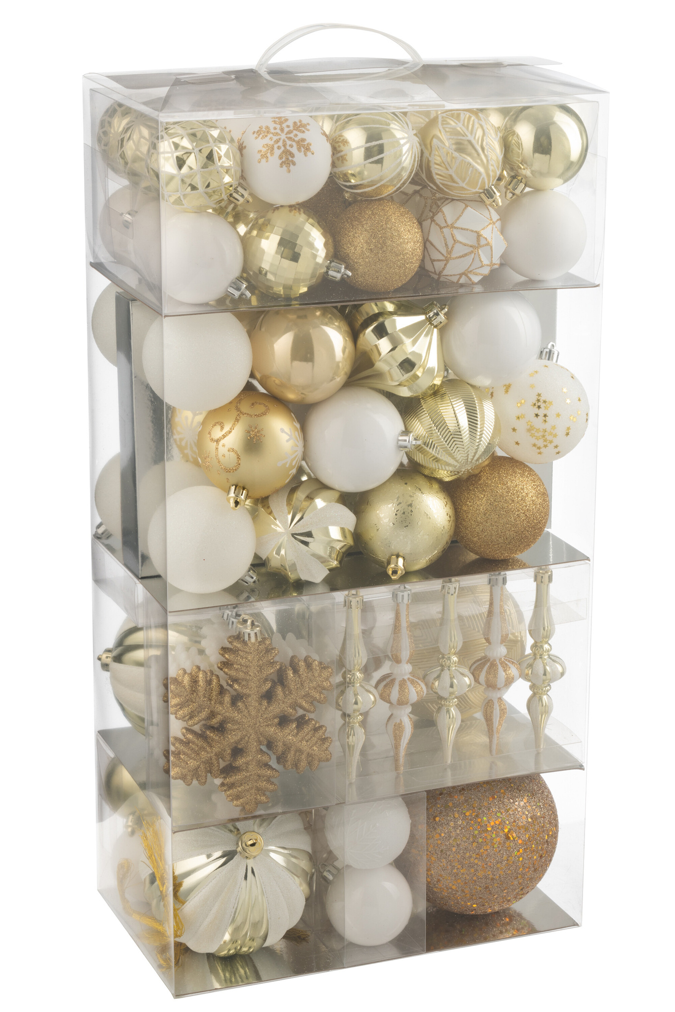 J-LINE DOOS VAN 80 KERSTBALLEN PLASTIC WIT/GOUDKLEURIG